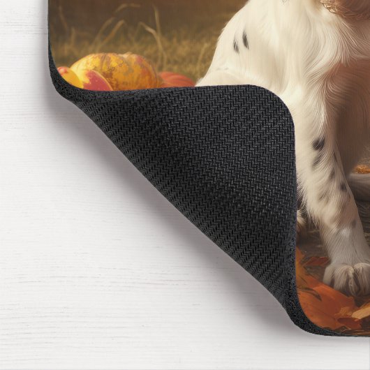 English Setter Puppy Autumn Delight Pumpkin Mousepad (Ecke)