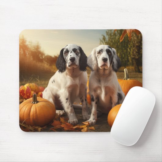 English Setter Puppy Autumn Delight Pumpkin Mousepad (Mit Mouse)