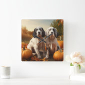 English Setter Puppy Autumn Delight Pumpkin Quadratische Wanduhr (Zuhause)