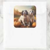 English Setter Puppy Autumn Delight Pumpkin Quadratischer Aufkleber (Tasche)