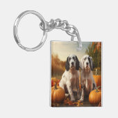 English Setter Puppy Autumn Delight Pumpkin Schlüsselanhänger (Vorderseite links)