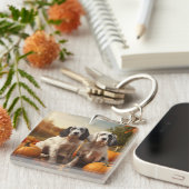English Setter Puppy Autumn Delight Pumpkin Schlüsselanhänger (Vorderseite rechts)