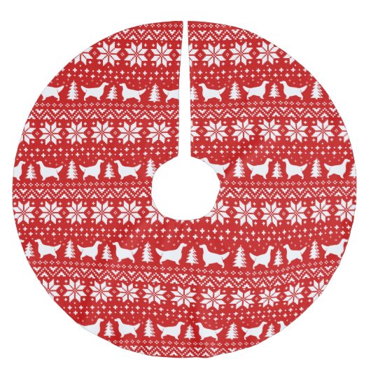 English Setter Silhouetten Weihnachtsmuster Red Polyester Weihnachtsbaumdecke (Vorderseite)