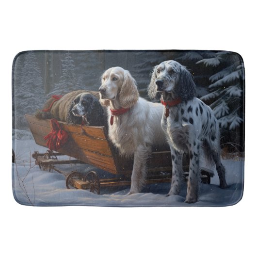 English Setter Snowy Sleigh Weihnachtsdekor Badematte (Vorderseite)