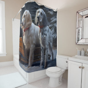 English Setter Snowy Sleigh Weihnachtsdekor Duschvorhang