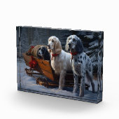 English Setter Snowy Sleigh Weihnachtsdekor Fotoblock (Rechts)