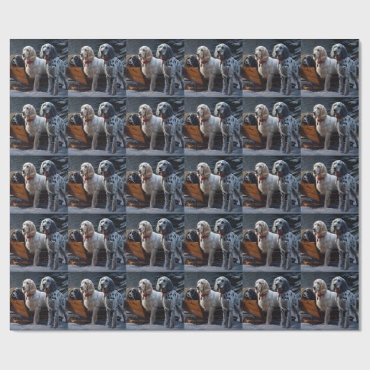 English Setter Snowy Sleigh Weihnachtsdekor Geschenkpapier (Flach)