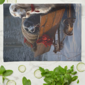 English Setter Snowy Sleigh Weihnachtsdekor Geschirrtuch (Gefaltet)