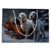 English Setter Snowy Sleigh Weihnachtsdekor Große Geschenktüte (Rückseite)