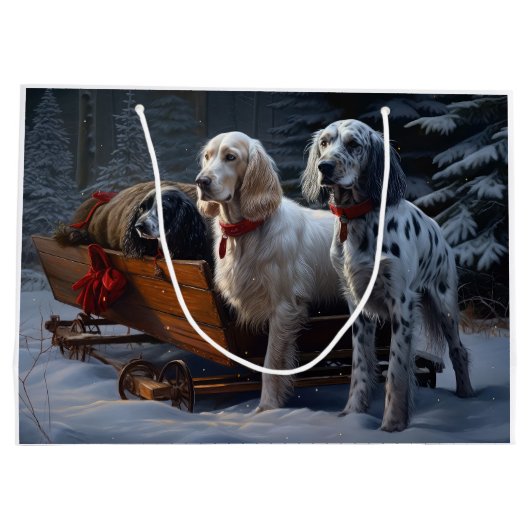 English Setter Snowy Sleigh Weihnachtsdekor Große Geschenktüte (Rückseite)