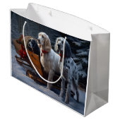 English Setter Snowy Sleigh Weihnachtsdekor Große Geschenktüte (Rückseite Schrägansicht)