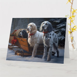 English Setter Snowy Sleigh Weihnachtsdekor Karte