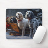 English Setter Snowy Sleigh Weihnachtsdekor Mousepad (Mit Mouse)