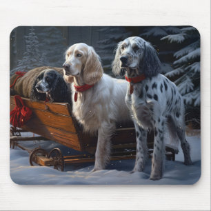 English Setter Snowy Sleigh Weihnachtsdekor Mousepad