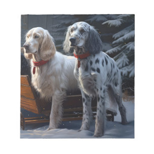 English Setter Snowy Sleigh Weihnachtsdekor Notizblock