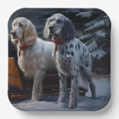 English Setter Snowy Sleigh Weihnachtsdekor Pappteller (Vorderseite)