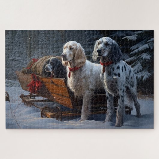 English Setter Snowy Sleigh Weihnachtsdekor Puzzle (Horizontal)