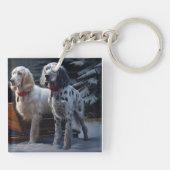 English Setter Snowy Sleigh Weihnachtsdekor Schlüsselanhänger (Rückseite)