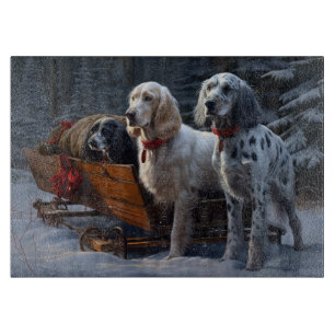 English Setter Snowy Sleigh Weihnachtsdekor Schneidebrett