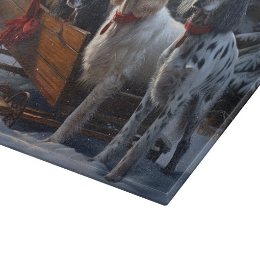 English Setter Snowy Sleigh Weihnachtsdekor Schneidebrett (Ecke)