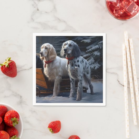 English Setter Snowy Sleigh Weihnachtsdekor Serviette (Beispiel)