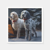 English Setter Snowy Sleigh Weihnachtsdekor Serviette (Vorderseite)