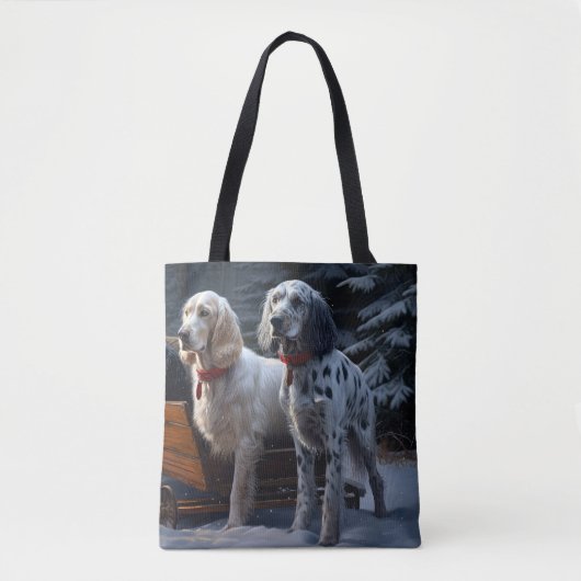 English Setter Snowy Sleigh Weihnachtsdekor Tasche (Vorderseite)