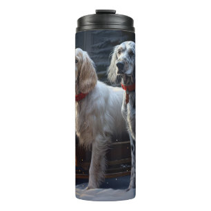 English Setter Snowy Sleigh Weihnachtsdekor Thermosbecher
