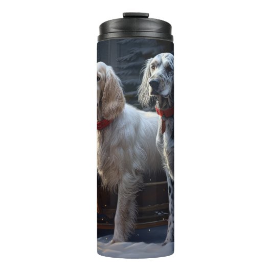 English Setter Snowy Sleigh Weihnachtsdekor Thermosbecher (Vorderseite)