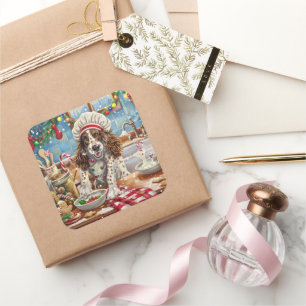 English Setter Weihnachtsbäckerei: Festliches Chri Quadratischer Aufkleber