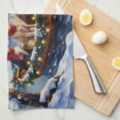 English Setter Weihnachtsboot Urlaub Geschirrtuch (Viertel Falte)