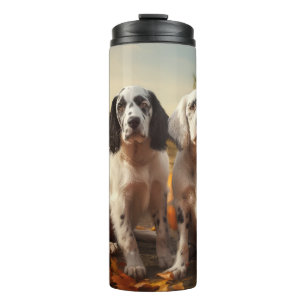 English Setter Welpe Herbstfreude Kürbis  Thermosbecher