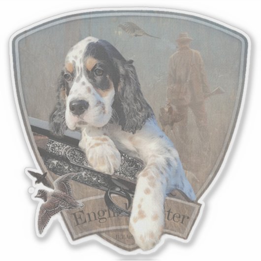English Setter Welpe mit klassischem Showgun Aufkleber (Vorderseite)