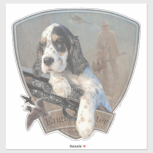 English Setter Welpe mit klassischem Showgun Aufkleber