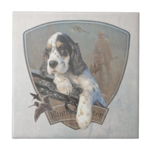 English Setter Welpe mit klassischem Showgun Fliese