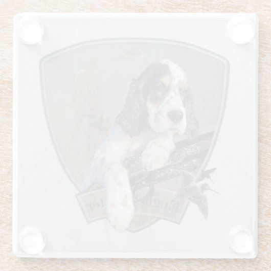English Setter Welpe mit klassischem Showgun Glasuntersetzer (Rückseite)