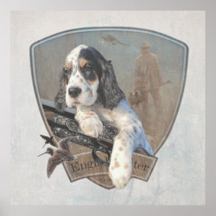 English Setter Welpe mit klassischem Showgun Poster