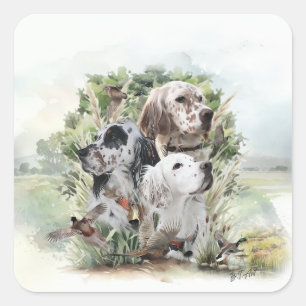 English Setters Quadratischer Aufkleber