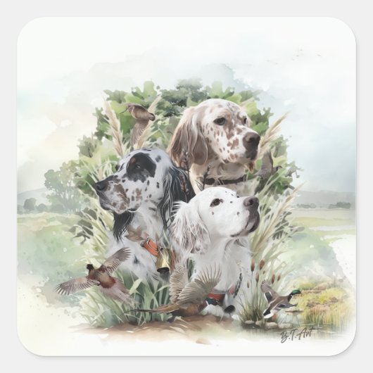 English Setters Quadratischer Aufkleber (Vorderseite)