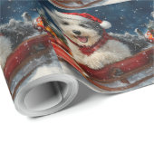 English Sheepdog in Sledge Let it Snow Christmas Geschenkpapier (Rolleneckpunkt)