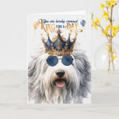 English Sheepdog King für Day Funny Birthday Karte (Gelbe Blume)