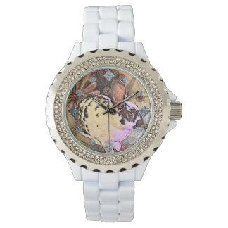 English Spot Bunny mit Vintagen Lace Blume Armbanduhr