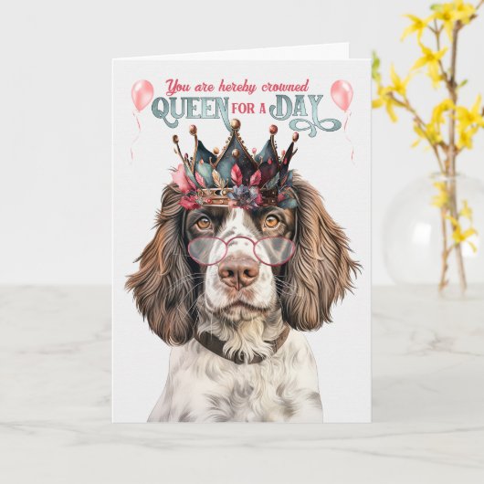 English Springer Queen for a Day Funny Birthday Karte (Gelbe Blume)