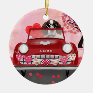 English Springer Spaniel Auto Herzen Valentinstag Keramik Ornament