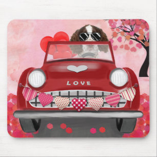 English Springer Spaniel Auto Herzen Valentinstag Mousepad