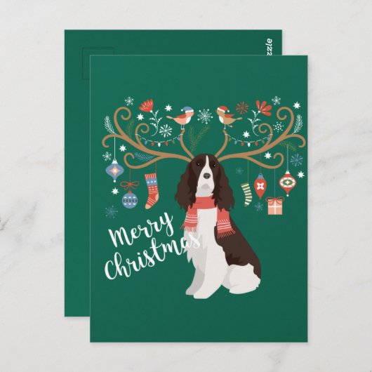 English Springer Spaniel Christmas Reindeer Dog Postkarte (Vorne/Hinten)