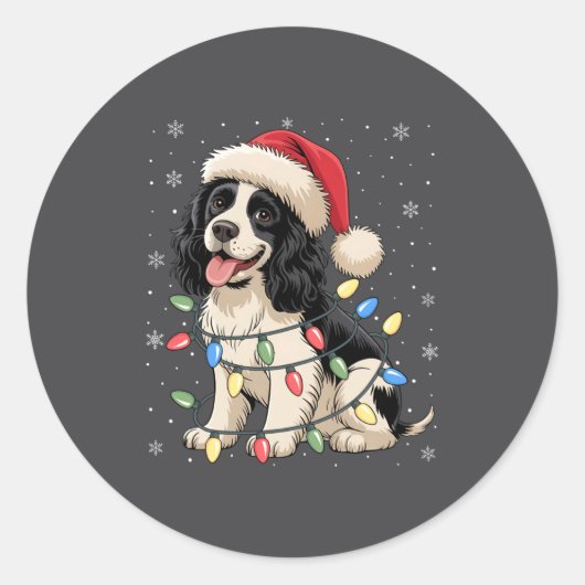 English Springer Spaniel Dog Christmas Tree Lights Runder Aufkleber (Vorderseite)