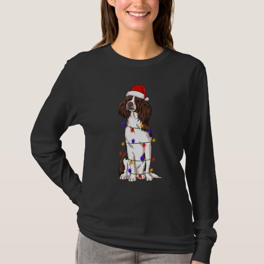 English Springer Spaniel Dog Tragend Weihnachtshut T-Shirt (Vorderseite)