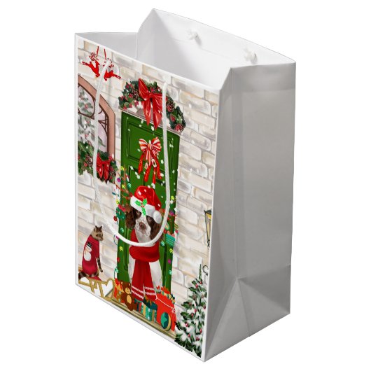 English Springer Spaniel Dog Weihnachten Mittlere Geschenktüte (Rückseite Schrägansicht)