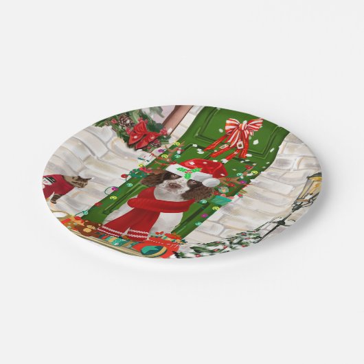 English Springer Spaniel Dog Weihnachten Pappteller (Schrägansicht)